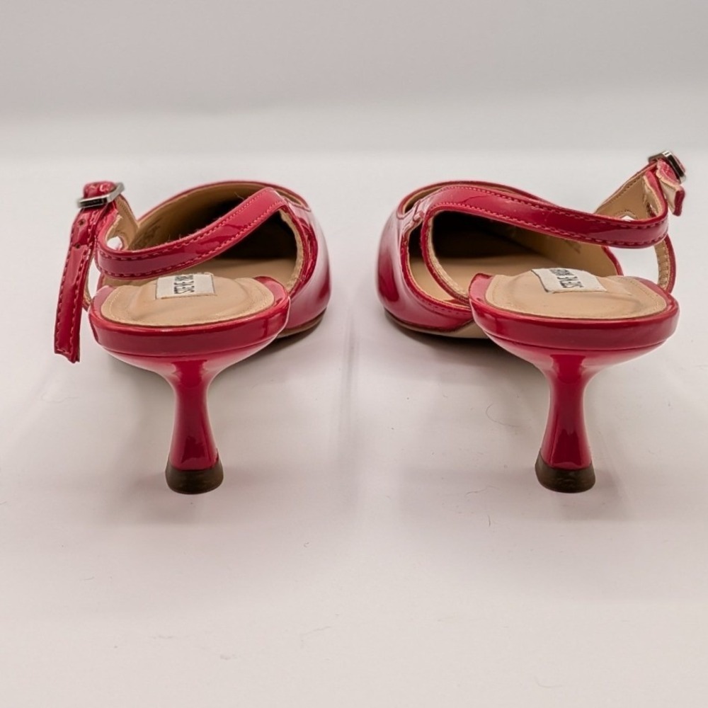 Steve Madden Size 7 $90 Red Patent Slingback Kitten Heels Pointed Toe Pumps - Picture 5 of 11